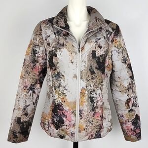 Tribal Women Abstract Floral Multi Print  Quilted Puffer Zip Up Jacket Sz Medium